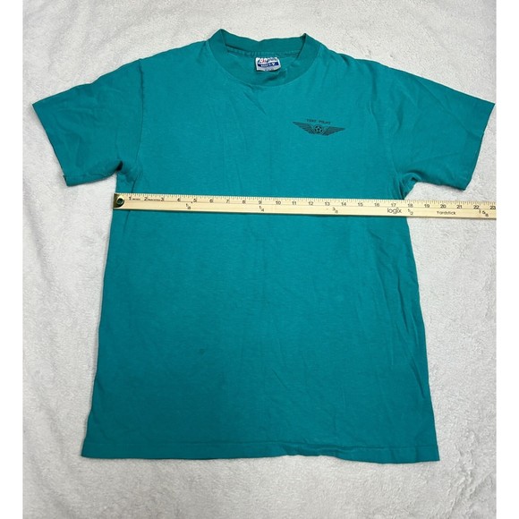Vtg 90s Air Force Test Pilot Pin Up Girl Teal Single Stitch T-Shirt Size Medium - Picture 6 of 8
